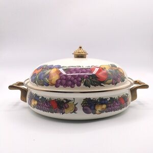 ❌SOLD❌Enamel Cookware Cornucopia 10” Dutch Oven Pot Brass Top & Lid